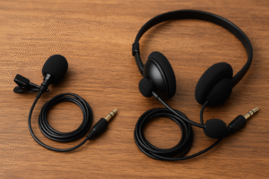 microfone de lapela e microfone de cabeça