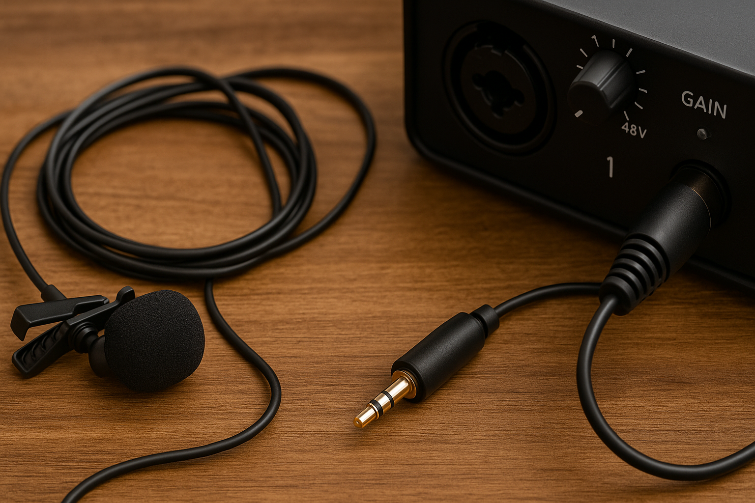 microfones de lapela e interfaces de áudio